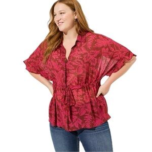 Torrid Chiffon Dolman Button Up Short Sleeve Top Blouse Womens Medium 00 10 M